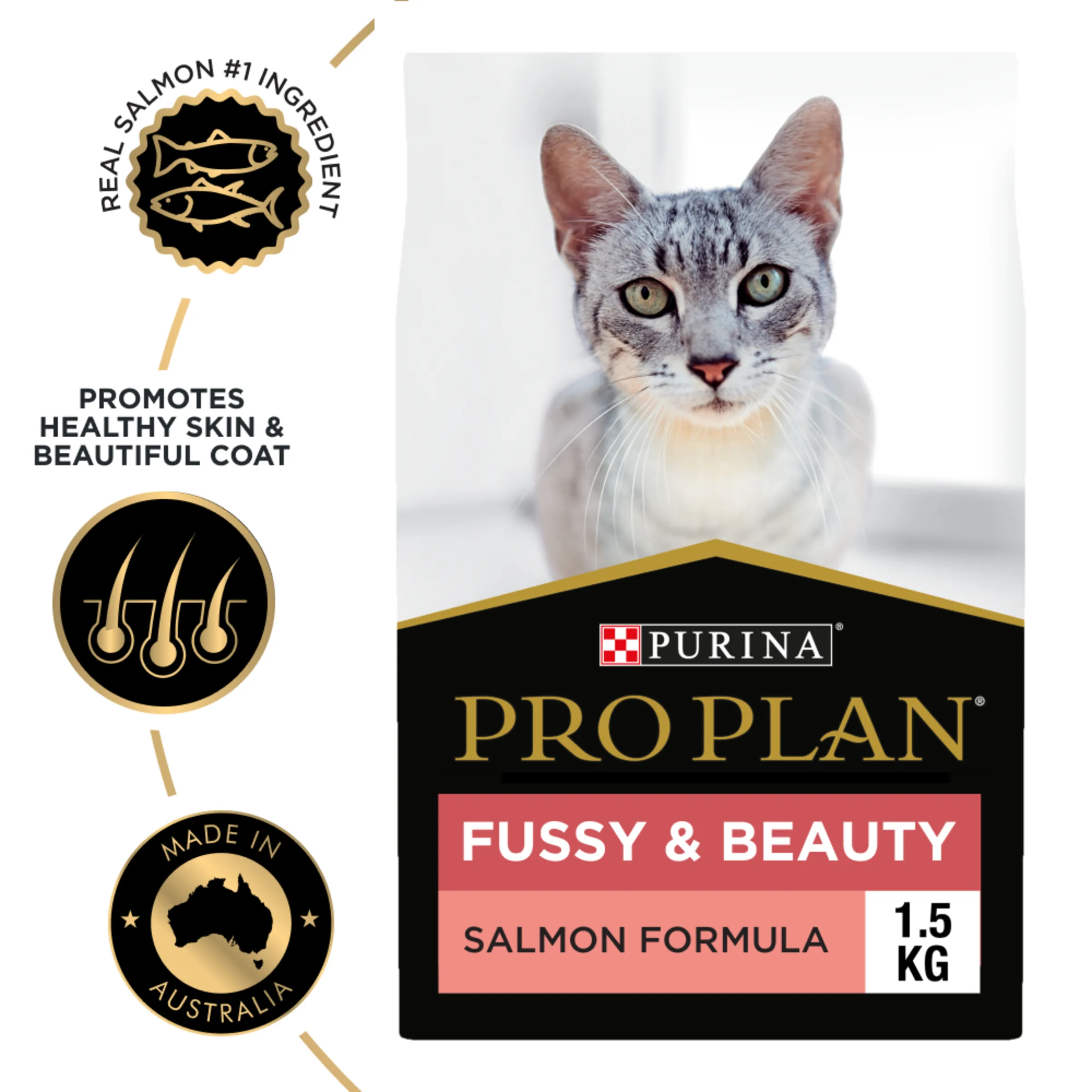 PRO PLAN Fussy & Beauty Salmon Formula Dry Cat Food 1.5kg - Image 4