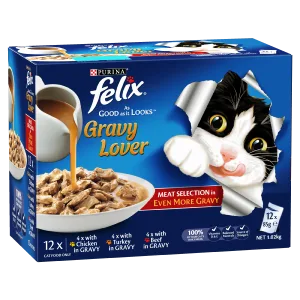 FELIX Adult As Good as it Looks™ Gravy Lover Meat Selection Wet Cat Food 12x85g