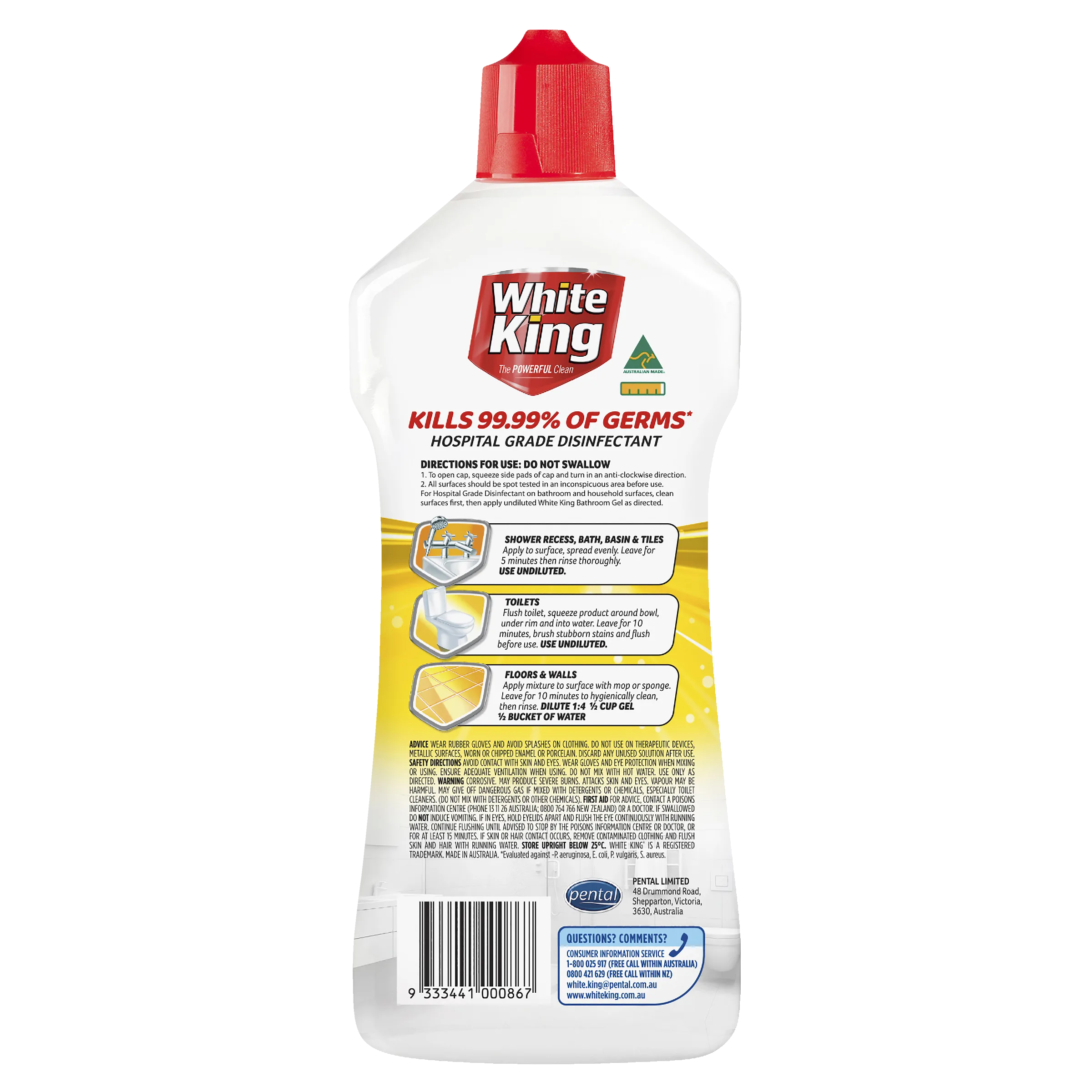 White King Bathroom Power Gel Lemon 750mL - Image 3