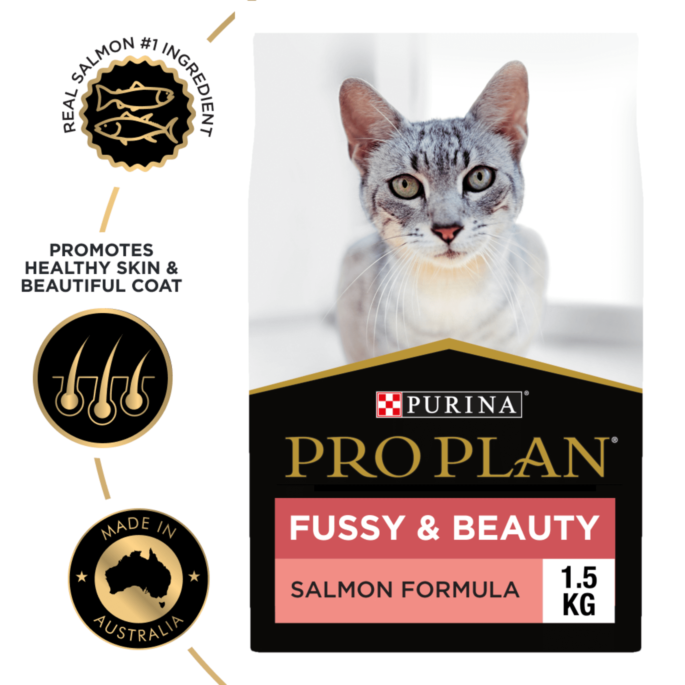 PRO PLAN Fussy & Beauty Salmon Formula Dry Cat Food 1.5kg - Image 3