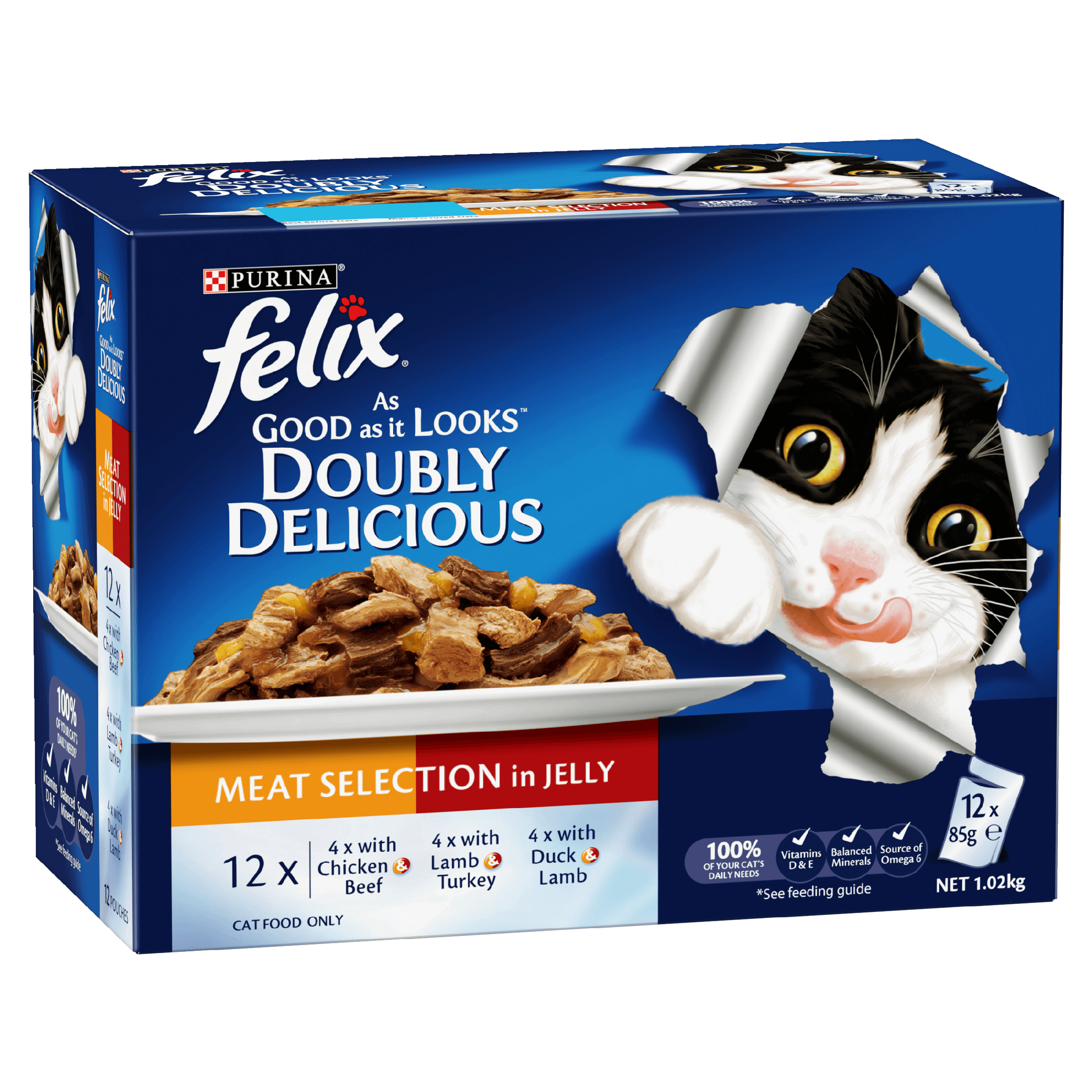 FELIX Adult As Good as it Looks™ Doubly Delicious Meat Selection in Jelly Wet Cat Food 12 x 85g