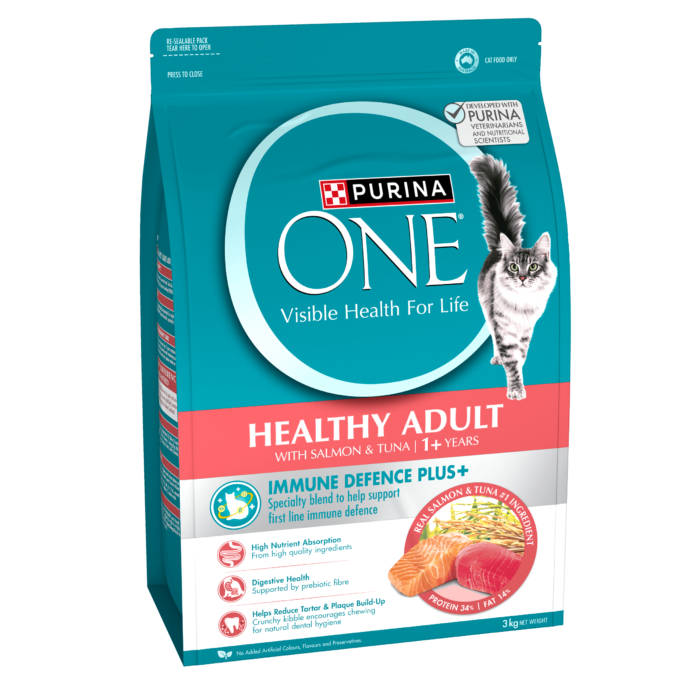 Purina ONE Adult Salmon & Tuna Dry Cat Food Bag 3kg - Image 9
