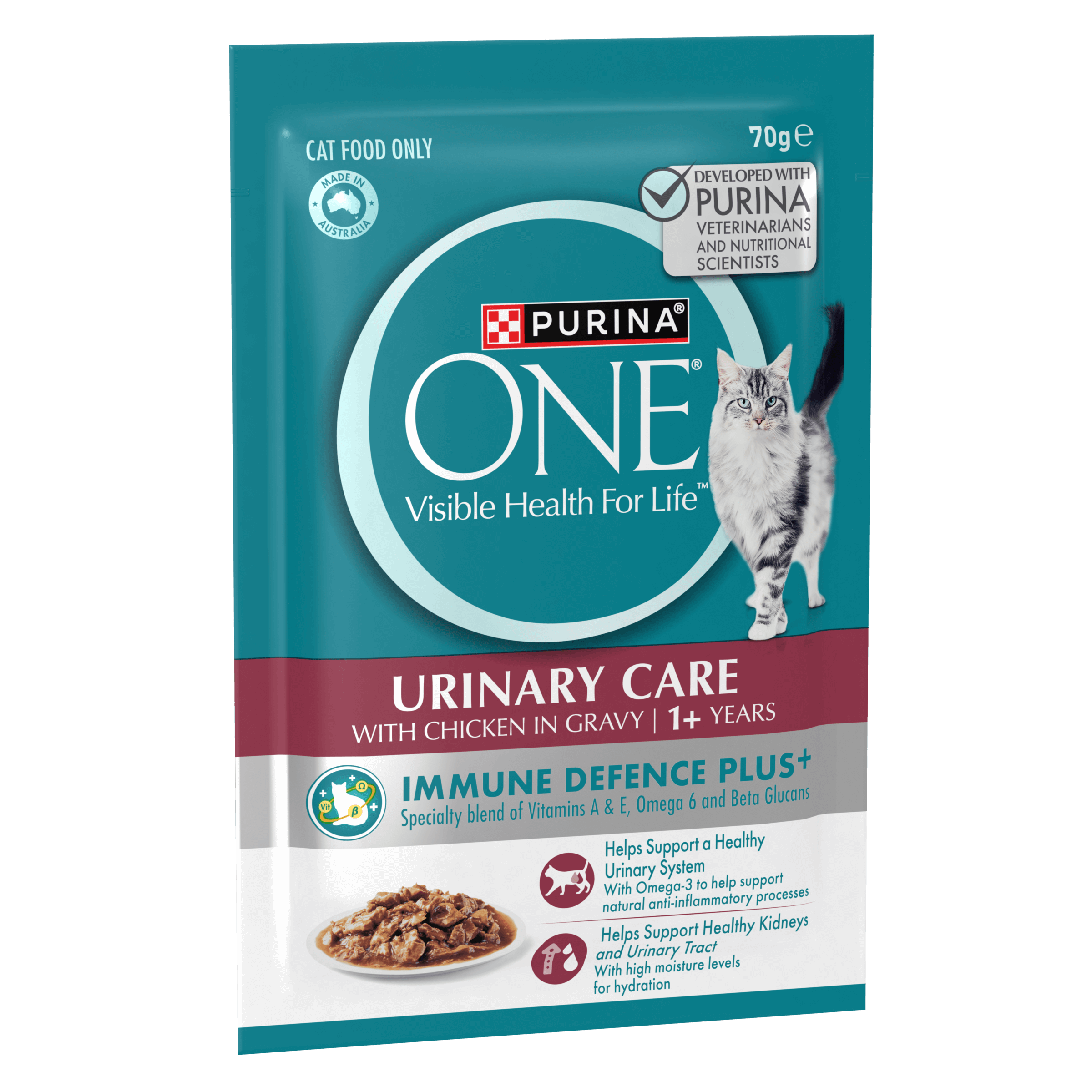 PURINA ONE Adult Urinary Care with Chicken in Gravy Wet Pouch 12 x 70g - Image 2