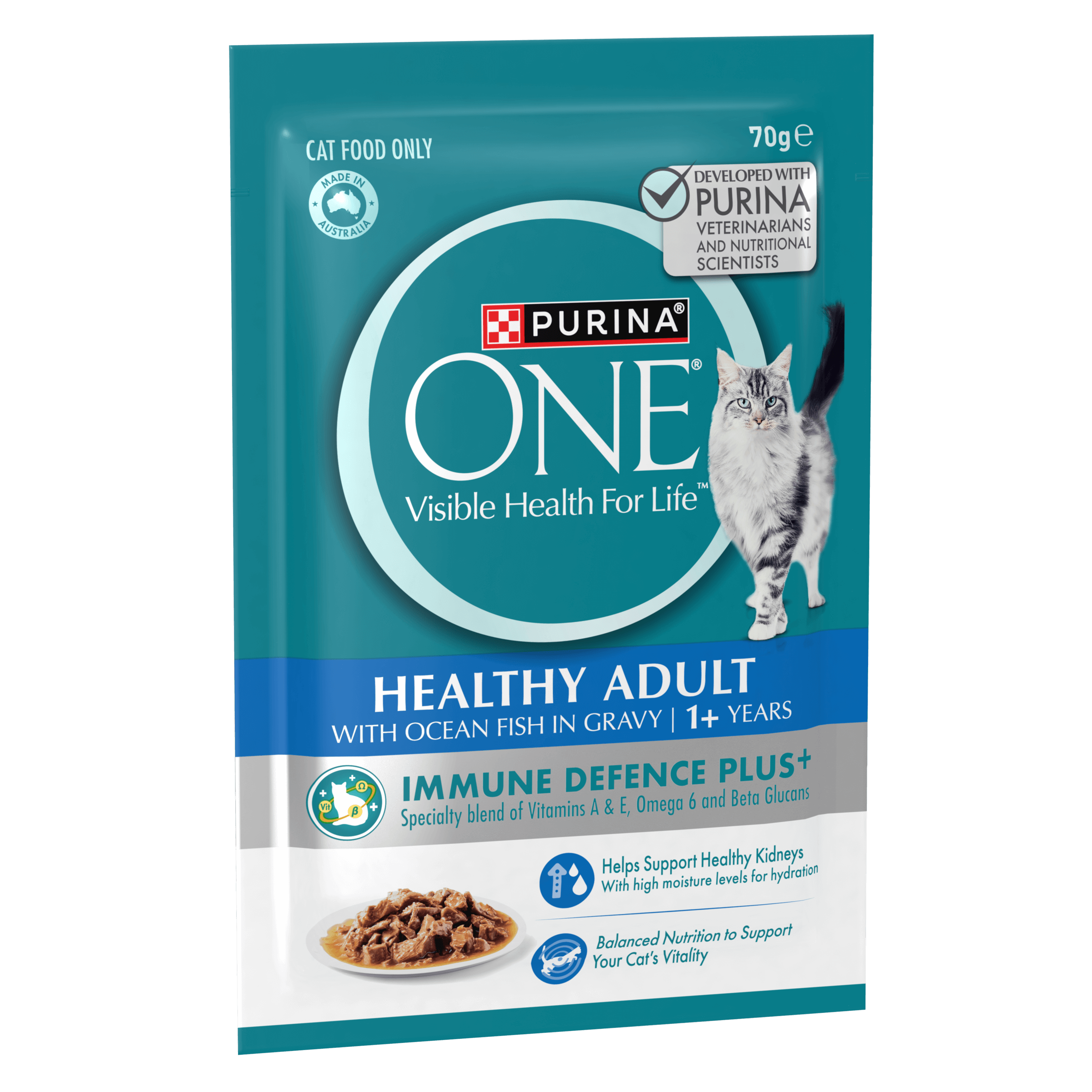 PURINA ONE Adult with Ocean Fish in Gravy Wet Pouch 12 x 70g - Image 3