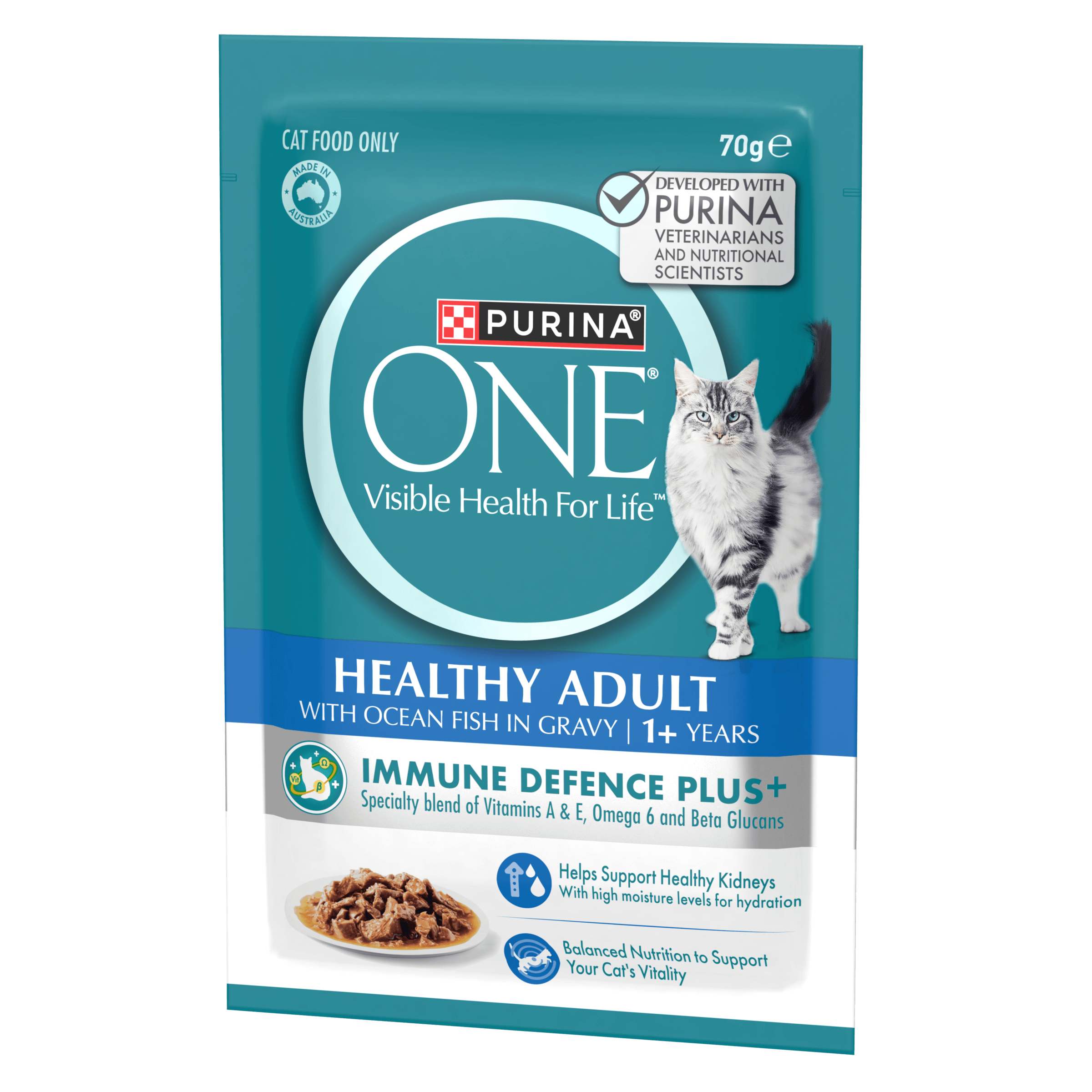PURINA ONE Adult with Ocean Fish in Gravy Wet Pouch 12 x 70g - Image 5