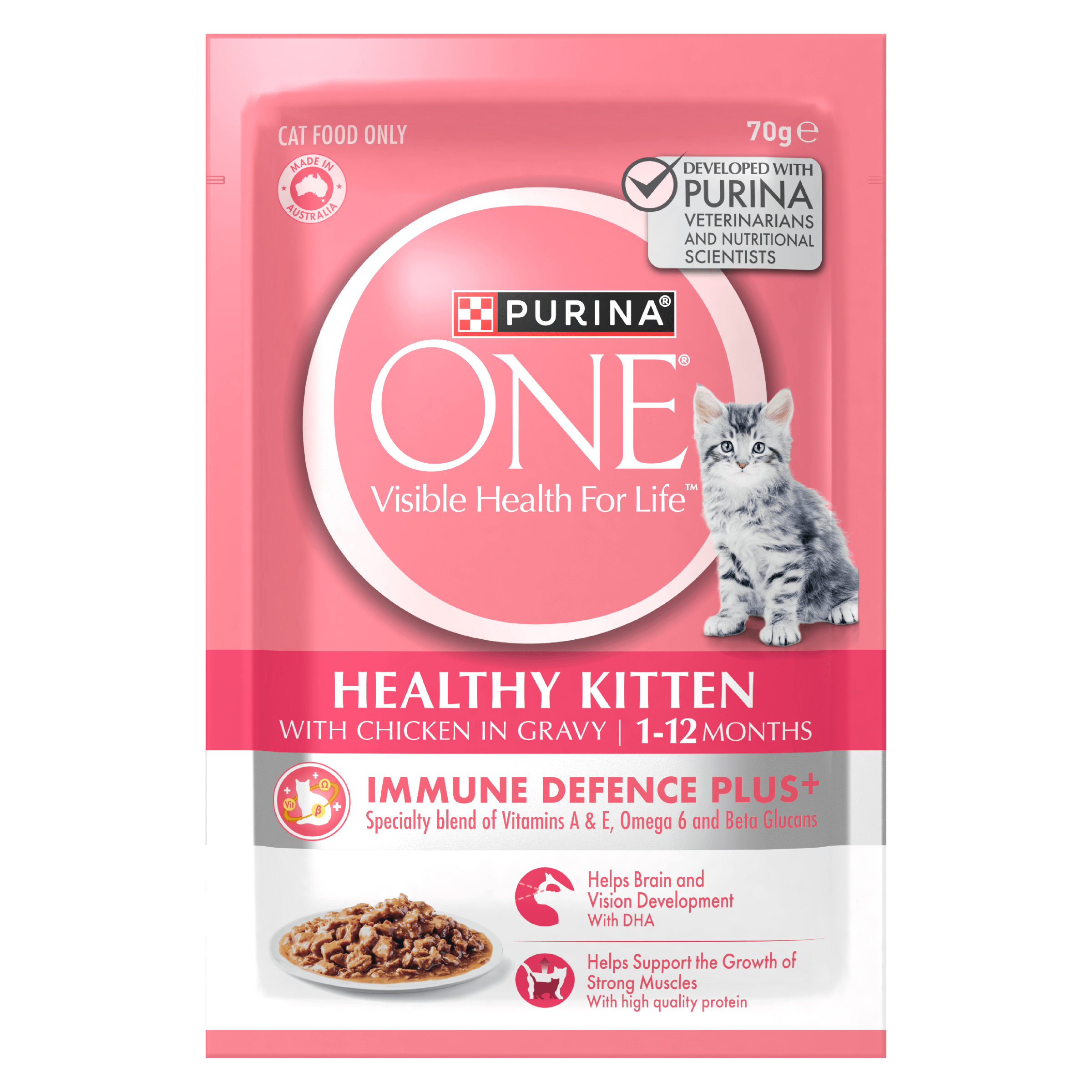 PURINA ONE® Kitten with Succulent Chicken in Gravy Wet Pouch 12x70g