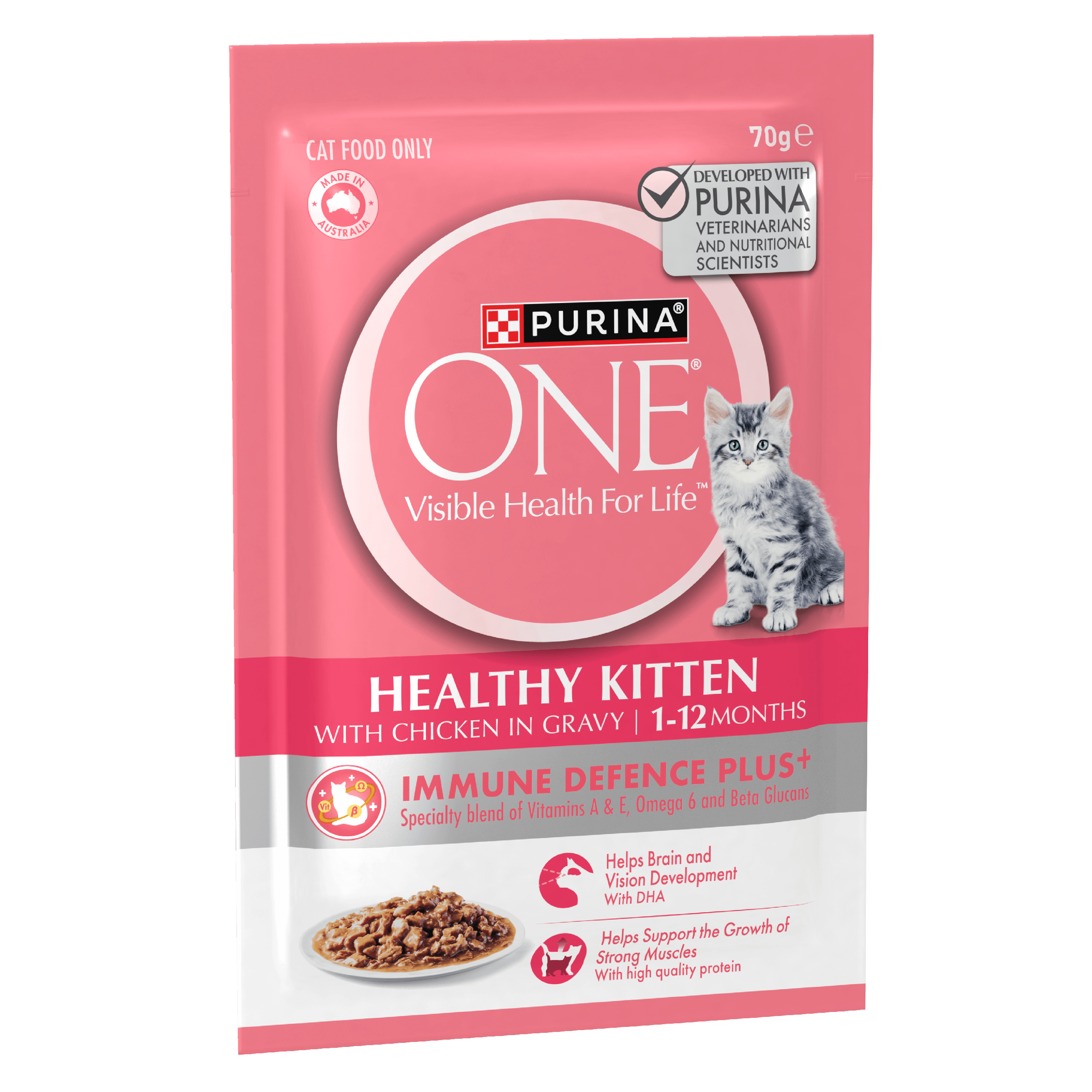 PURINA ONE® Kitten with Succulent Chicken in Gravy Wet Pouch 12x70g - Image 4