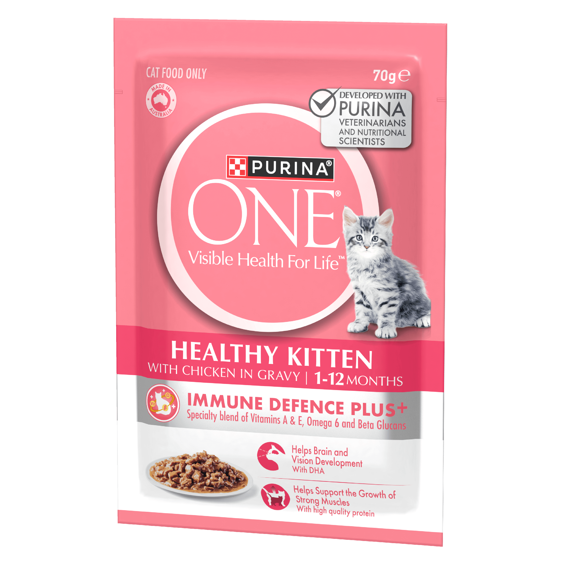 PURINA ONE® Kitten with Succulent Chicken in Gravy Wet Pouch 12x70g - Image 5