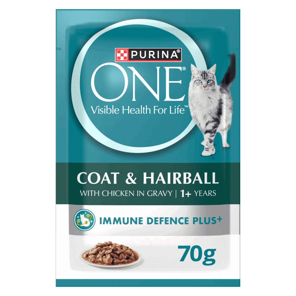 PURINA ONE Adult Coat and Hairball with Chicken in Gravy Wet Pouch 12 x 70g