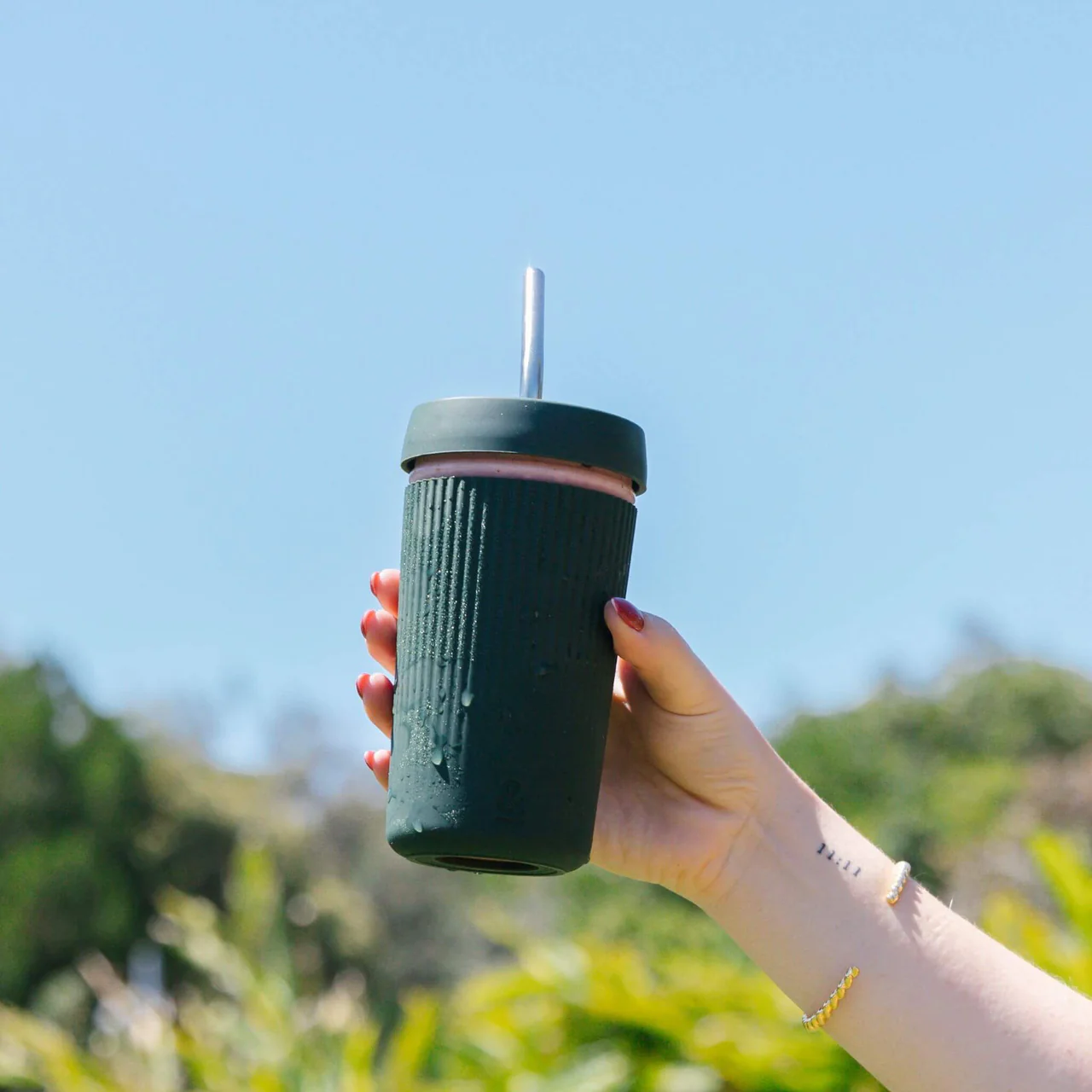 Reusable Glass Smoothie Cup | Moss - Image 7