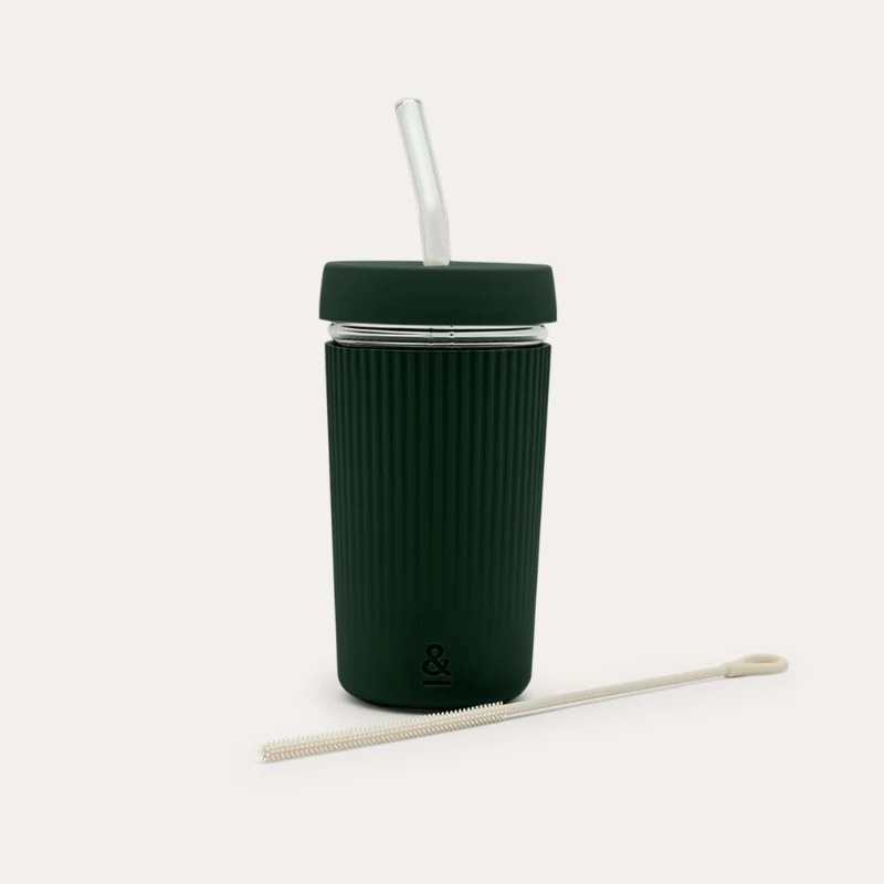 Reusable Glass Smoothie Cup | Moss