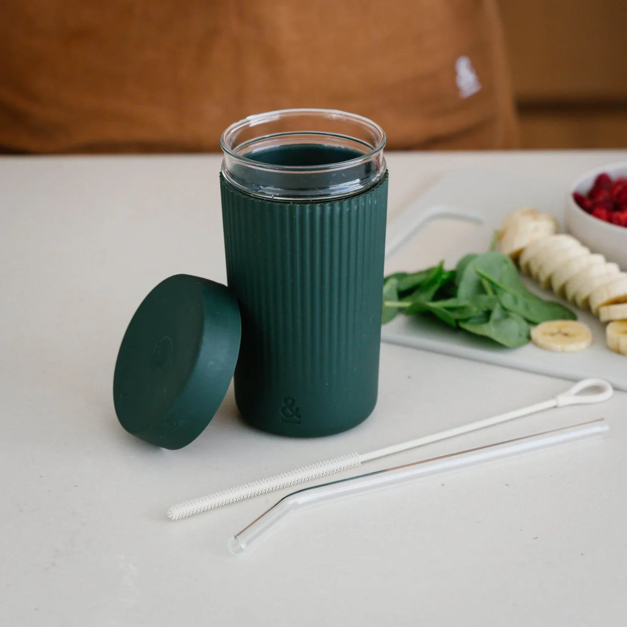 Reusable Glass Smoothie Cup | Moss - Image 3