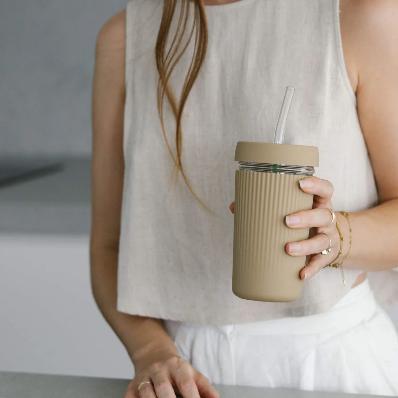 Reusable Glass Smoothie Cup | Praline - Image 7