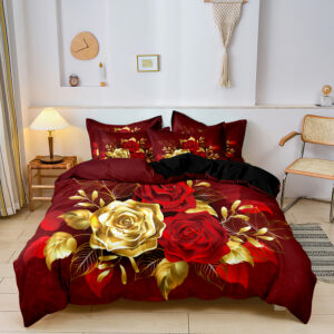 Golden Red Rose Duvet Cover