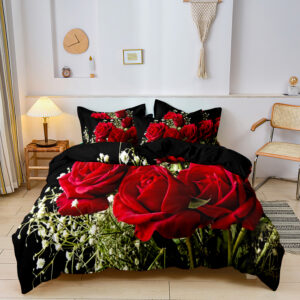 Black Red Rose Duvet Cover