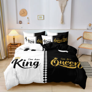 King and Queen Crown, White Black Duvet Cover