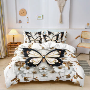 Butterfly Floral White Duvet Cover